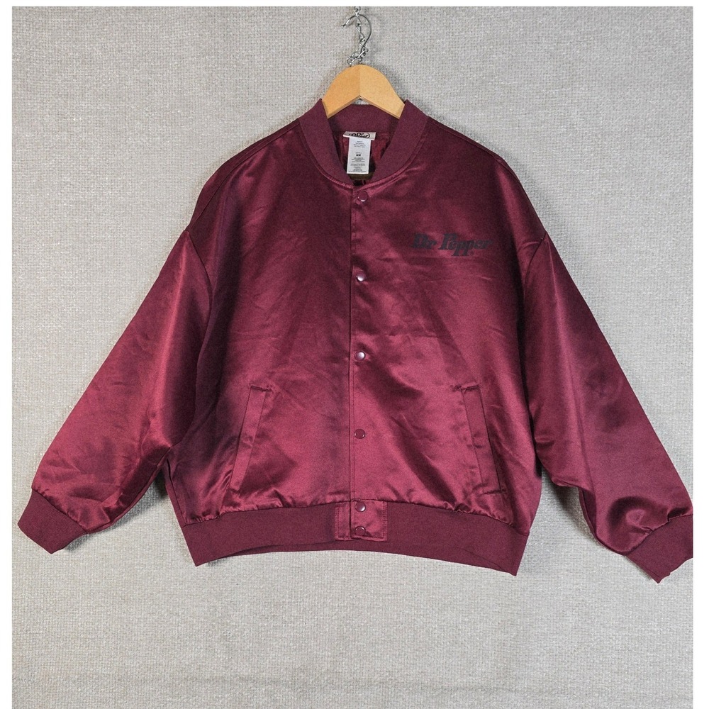 Dr Pepper Men Maroon Satin Bomber Jacket Graphic Back Just What The Dr Ordered M